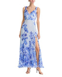 Aqua Pleated Floral V-Neck Maxi Dress IDM12350 Blue Multi XXL