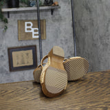 Style & Co. Faux Wood Criss Cross Heeled Sandals Creme Off White / Tan Brown 5M