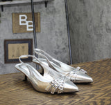 INC International Concepts Slingback Pumps Kitten Heel Silver Crinkle Gray 8M