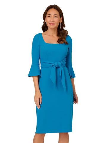 Adrianna Papell Womens Bell Sleeve Tie Front Dress Deep Cerulean Blue 6