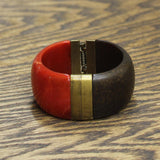 Premier Design Faux Wood Spring Hinge Bangle Bracelet Red / Brown 2.5"