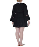 Raviya Lace-Inset Eyelet Flounce Cover-Up 76301X Black 2X