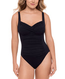 Swim Solutions Tummy-Con Chevron Texture One Piece Swimsuit Black 10
