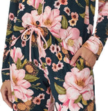 Room Service Womens 2-Piece Shawl Collar Pajama Set 1730042 Pink/Black Floral S