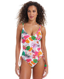 Bar III Bermuda Babe One-Piece Swimsuit Ruched Tassel Side tie White Multi XS