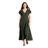 Universal Thread Womens Flutter Short Sleeve Maxi A-Line Dress Dark Green XL