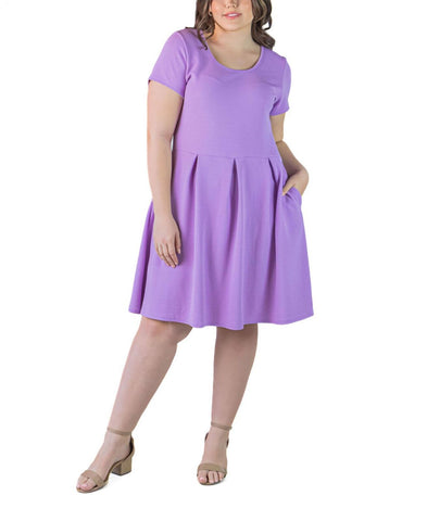 24seven Comfort Apparel Plus Size Scoop Neck Knee Length Pocket Dress P0206294
