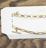 Catherine Malandrino 2 Pack Faceted Charm Chain Link Bracelets Gold Multi 7.5"