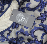 Vince Camuto Womens Embroidered Sequin Sleeveless Gown VC2M3364-410 Navy Blue 10