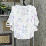 LC Lauren Conrad Womens Tie Front Flutter Sleeves 165f87cdad94fb White Multi M