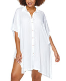 Raisins Womens Curve Vacay Button-Up Shirt Cover Up M840093 White 3X