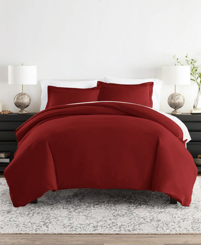Ienjoy Double Brushed Solid 3-Piece Duvet Cover Set Burgundy Red King