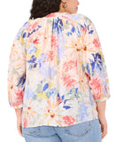 Vince Camuto Ruffle-Neck Long Sleeve Peasant Top Blouse 92225B027 White Multi 1X