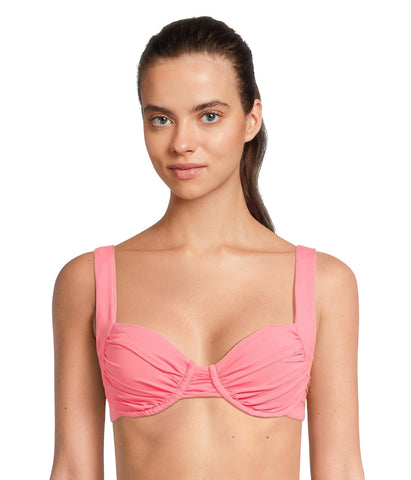 Becca Womens Shirred Underwire Bikini Swim Top 853557 Coral Reef Pink M