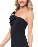 Blondie Nites Juniors Bow-Trim One-Shoulder Embellished Gown Dress Black 9