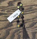 Guess Womens Fashion Stone Link Chain Tassel Bracelet Black / Green 7"