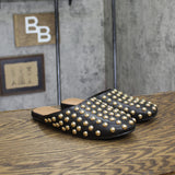 A New Day Womens Channing Studded Slip on Mule Flats Jet Black / Gold 7M