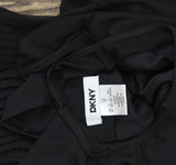 DKNY Petite Belted A-Line Dress Jewel Neck Pleated Mesh Dress XD4KI694 Black 0P