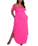 White Mark Womens Plus Lexi Jersey Cold Shoulder Maxi Dress Fuchsia Pink 3X