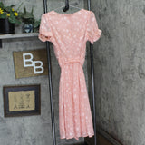 Ny Collection Petite Short Sleeve Belted Swiss Dot Dress Rose Circle Pink PM