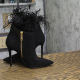 Michael Michael Kors Womens Whitby Feather Trim Pointed Toe Booties Black 6M
