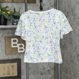 LC Lauren Conrad Womens Knit V-Neck Short Sleeve Shirt Top Blue Multi M