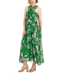 Taylor Womens Printed Crisscross Maxi Dress 2885M Shamrock Green 12
