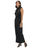Calvin Klein Womens Velvet Twist Cowl Neck Tie Waist Wide Leg Jumpsuit Black 10