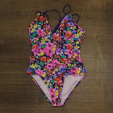 Cupshe Womens Ditsy & Petals Back O-Ring One-Piece Swimsuit Black Multi L