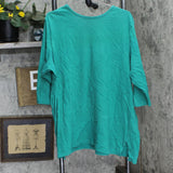 Woman Within Womens Plus Size V-Neck Cotton 3/4 Sleeve Tunic Shirt Top Green 1X