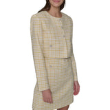 Karl Lagerfeld Cropped Tweed Elegant Boucle Jacket Freesia Yellow / Soft White 2