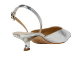 Michael Michael Kors Womens Shiny Luna Kitten Sling Pumps Silver Gray 6.5M