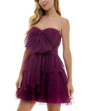 City Studios Juniors Strapless Bow-Front Dress 8145SE6BT3 Merlot Purple 5/6