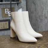 Madden Girl Bonnie Block Heel Pointed Toe Booties BONN01J1 Ivory Off White 9.5