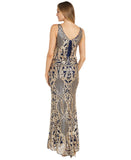 R&M Richards Elegant Sequin Embellished Blouson Dress Gown Navy Blue / Gold 10