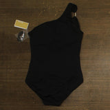 Michael Kors Womens Iconic Solids Ring One Shoulder One-Piece Swimsuit Black 12