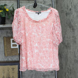 Studio By JPR Floral-Print Sheer Puff Sleeve Blouse Top Shell Pink / White M