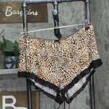 INC International Concepts Knit Lace-Trim Short Pajama Shorts Cheetah Brown XL
