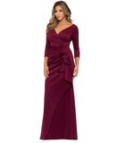 Xscape Petite Scuba V-Neck Ruched Ruffled Gown Dress 4452XP Wine Red 8P