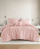 510 Design Diamond Pucker Woven 4-Piece Comforter Set Pink Full / Queen