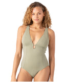 Roxy Womens One Piece Plunge Swimsuit 434001983 Oil Green M