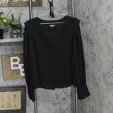 DKNY Womens Solid V-Neck Pullover Top P23AAO16 Black XL