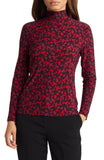 Anne Klein Womens Leaf Print Long Sleeve Mock Neck Top 10855449
