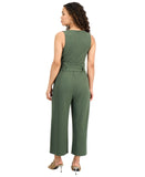 Bar III Womens Sleeveless Crewneck Tie-Waist Jumpsuit Palmetto Green PM