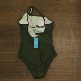 Cupshe Womens One Piece Cutout Mesh Asymmetrical Back Strap Swimsuit Green S