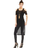 Ultra Flirt Juniors Short-Sleeve Open-Knit Tunic Top 1991066 Black L