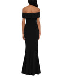 Betsy & Adam Womens Petite Off-The-Shoulder Mermaid Gown Black 6P