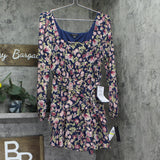 City Studio Blouson Sleeved Square-Neck Fit Flare Dress Navy Blue / Wine M