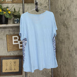DG2 by Diane Gilman Burnout Print Sequin T-Shirt Top Chambray Paisley Blue 2X