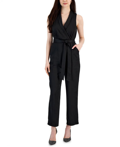 Taylor Women's V-Neck Tie-Waist Scuba Crepe Jumpsuit 3082M Black 12